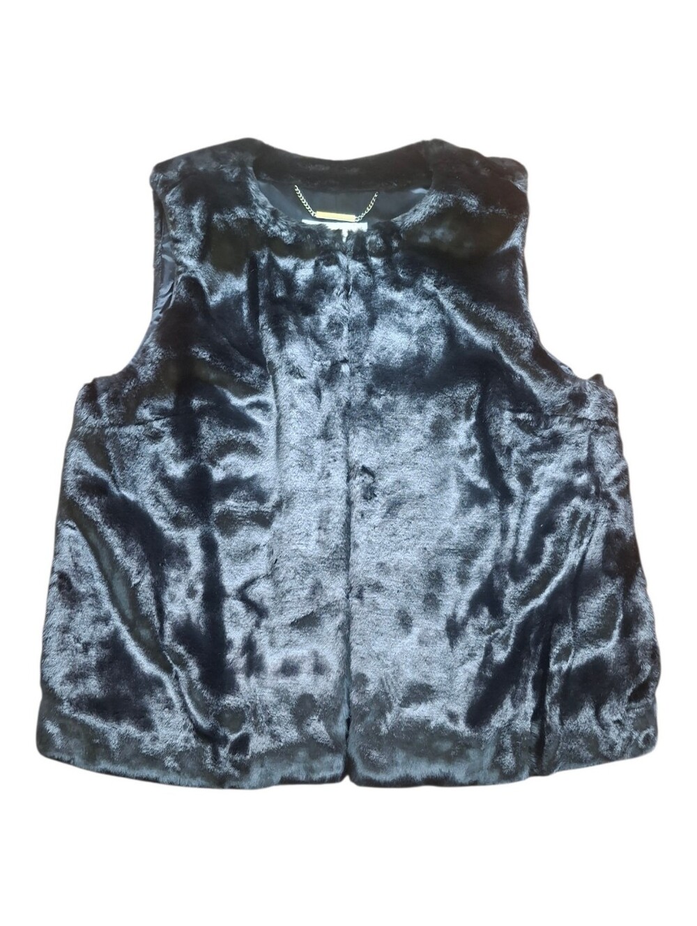 Michael Michael Kors Black Faux Beaver Fur Vest Hook & Eye Closure Size Large